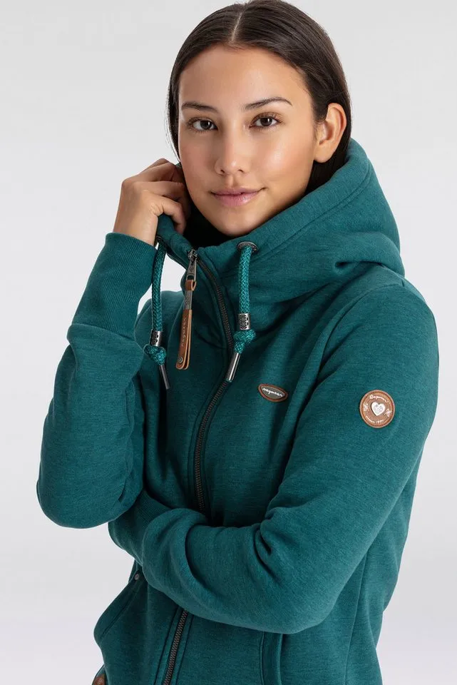 ragwear ragwear Sweatjacke NESKA ZIP O figurbetont in melierter Optik und mit großer Kapuze, Grün, – Produktbild 4 von 5