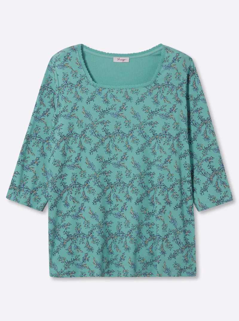 sheego 3/4-Arm-Shirt salbei-rauchblau-bedruckt, Salbei-rauchblau-bedruckt, – Produktbild 1 von 2