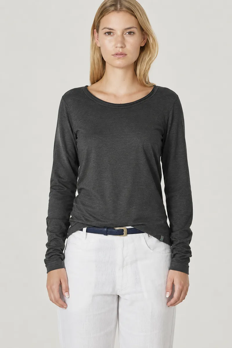 HempAge Hempage Damen vegan Langärmliges T-Shirt Schwarz, Schwarz, – Produktbild 2 von 2
