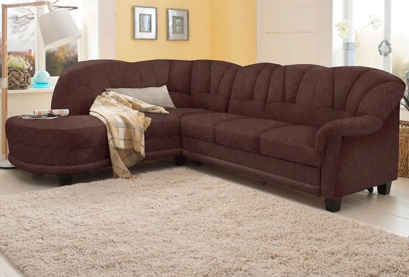 Home affaire Ecksofa Camelita, Landhaus Sofa, 2 Varianten: Recamiere- oder Ottomane, L-Form, wahlweise mit Bettfunktion, Braun, – Produktbild 1 von 5