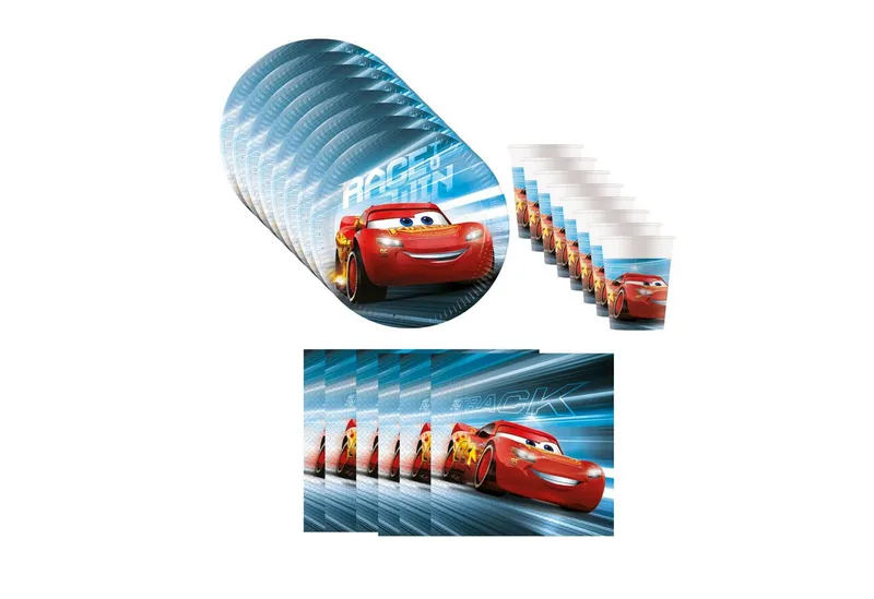 Procos Einweggeschirr-Set Cars Partygeschirr Set 36-tlg Kindergeburtstag Deko Teller Becher, 8 Personen, Bunt, – Produktbild 1 von 5