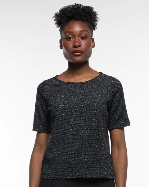 Alma & Lovis Alma & Lovis Edles Glitzer-Shirt in Waffelpiqué aus Organic Cotton | Pearl Shirt, Raven (schwarz), – Produktbild 1 von 4