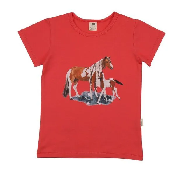 Walkiddy Walkiddy T-Shirt Rot Pferde-Frontprint Bio-Baumwolle GOTS – Produktbild 1 von 3