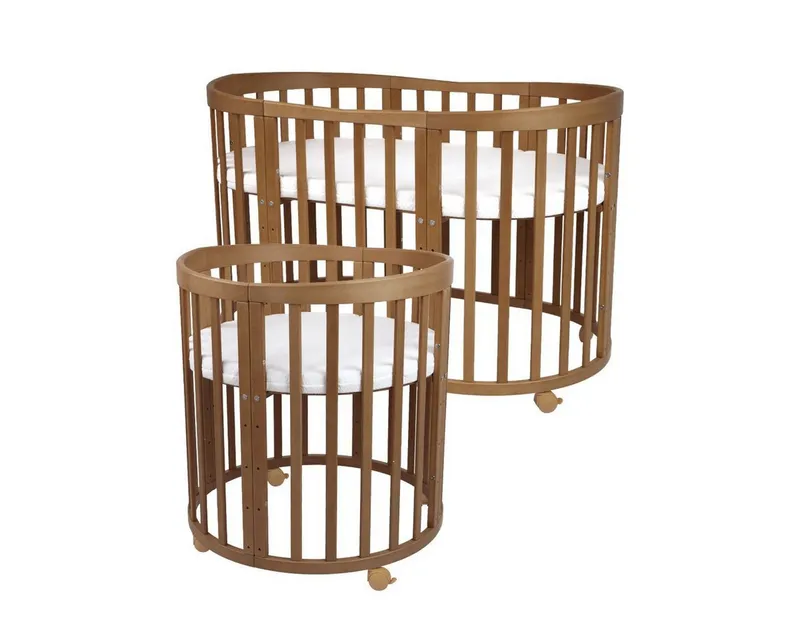Waldin Waldin Babybett Oval 7in1 mitwachsend, Beistellbett, Matratze, Rollen, Buche, Vintage, Braun, – Produktbild 3 von 5