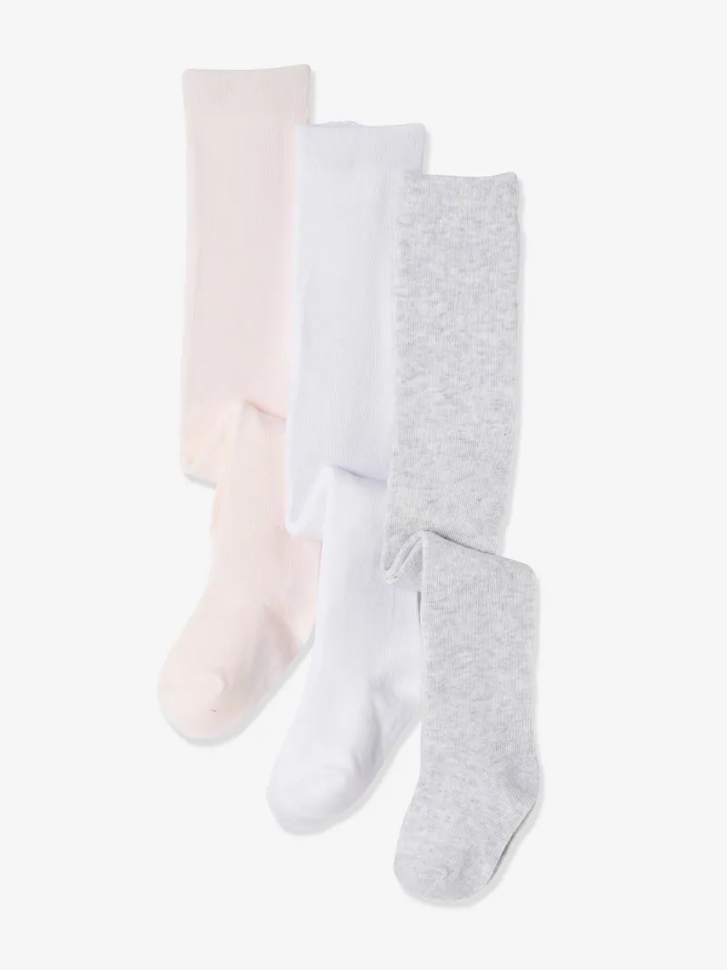 Vertbaudet 3er-Pack Baby Strumpfhosen BASIC, Weiß/zartrosa/grau meliert, – Produktbild 1 von 2