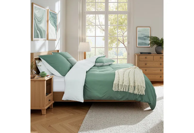Topfinel Bettwäsche 135x200cm 4 teilig winterbettwäsche mit reißverschluss bügelfrei wärm, satin, 2 teilig, kühlende bettwäsche 135 x 200 Salbeigrün Weiß wendebettwäsche boho, Grün, – Produktbild 3 von 5