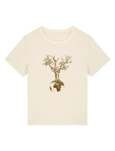 Life-Tree Life-Tree Shirt aus Biobaumwolle Fairwear für Damen "Weltenbaum" in Burgundy Rot/Natural Weiß, Natur, – Produktbild 1 von 5