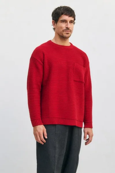 Rotholz Rotholz Herren vegan Strickpullover Gerippt Hellrot, Rot, – Produktbild 2 von 2