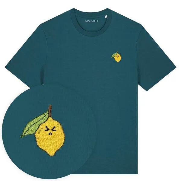 LIGARTI Besticktes T-Shirt – Zitrone – LIGARTI Tiermanufaktur, Petrol, – Produktbild 1 von 3
