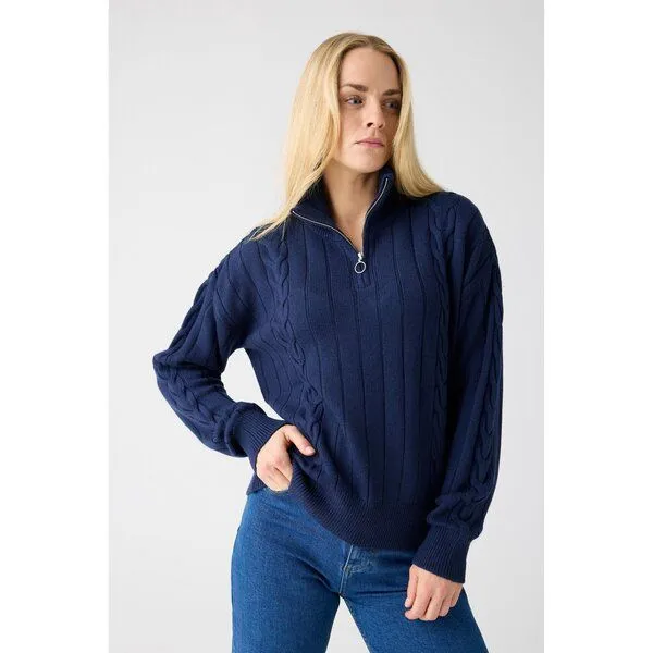 KnowledgeCotton Apparel KnowledgeCotton Apparel Halfzip Pullover mit hohem Kragen aus Merinowolle RWS, Blau (total eclipse), – Produktbild 1 von 2