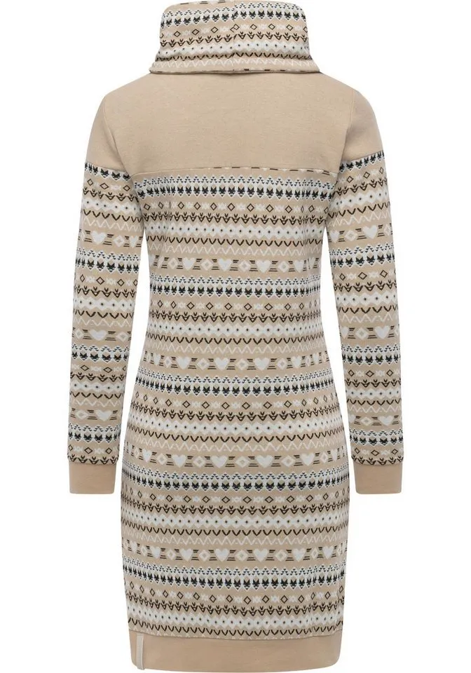 ragwear ragwear Sweatkleid Chlloe Jacquard YOUMODO stylisches Langarmkleid mit verspieltem Print, Beige|braun, – Produktbild 3 von 5