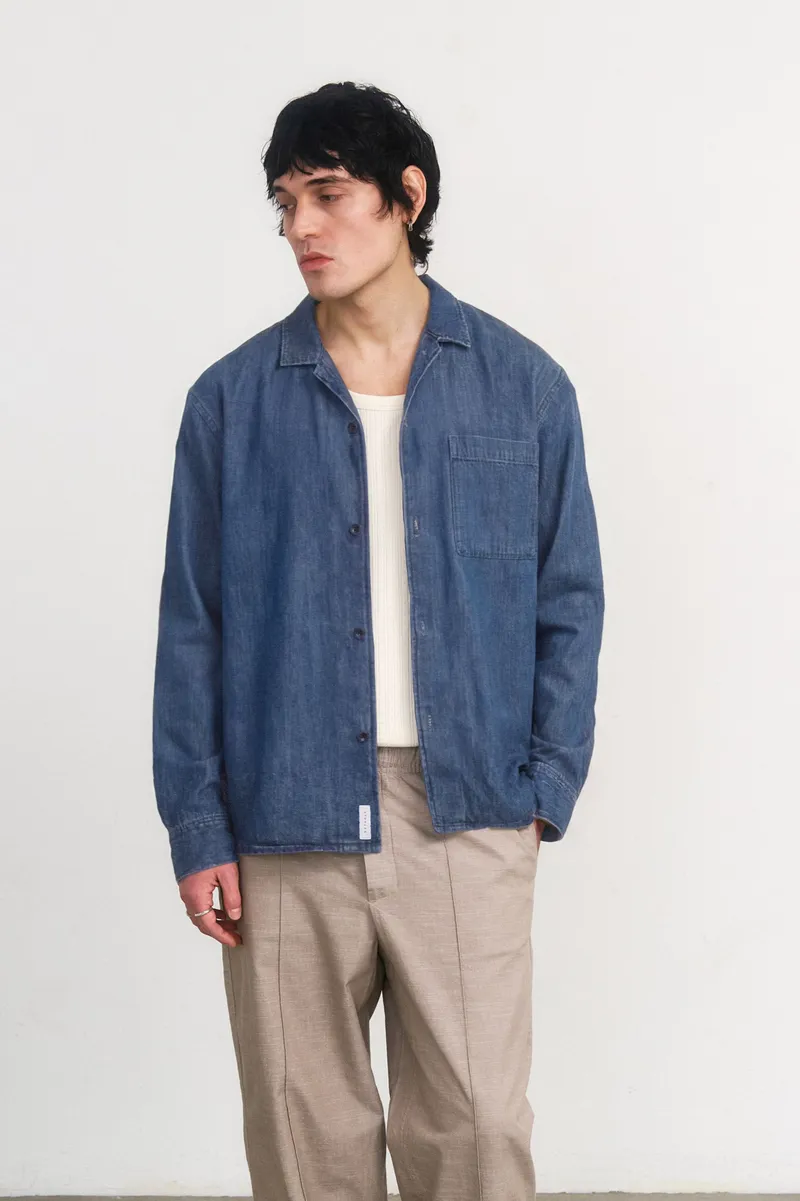 Rotholz Rotholz Herren vegan Hemd Freizeit Washed Denim, Dunkelblau, – Produktbild 2 von 2