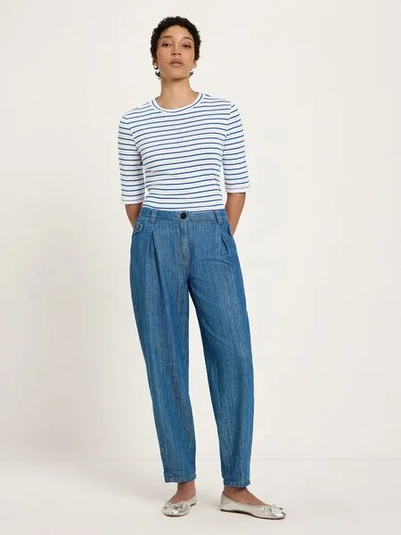LANIUS LANIUS Jeans mit Bundfalte (GOTS) aus Bio-Baumwolle, Mid blue denim, – Produktbild 2 von 4