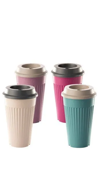 reMAIN reMAIN MAINcup - 4 St. nachhaltige Mehrweg-Trinkbecher 400 ml aus recyceltem Kunststoff – Bruchfest, Spülmaschinenfest & Stapelbar – Perfekt für Cocktails, Kinder, Gastro & Outdoor, Sonnengelb, – Produktbild 3 von 3