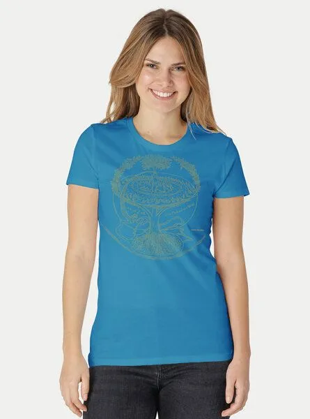 Peaces.bio - handbedruckte Biomode Peaces.bio - handbedruckte Biomode Bio-Damen-T-Shirt "Weltenesche", Türkis, – Produktbild 2 von 2