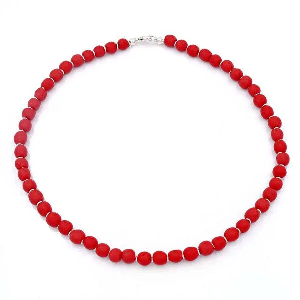 Mekhada Mekhada Halskette mit Silber und Perlen aus Recycling Glas, 46 cm, Rot, – Produktbild 1 von 2