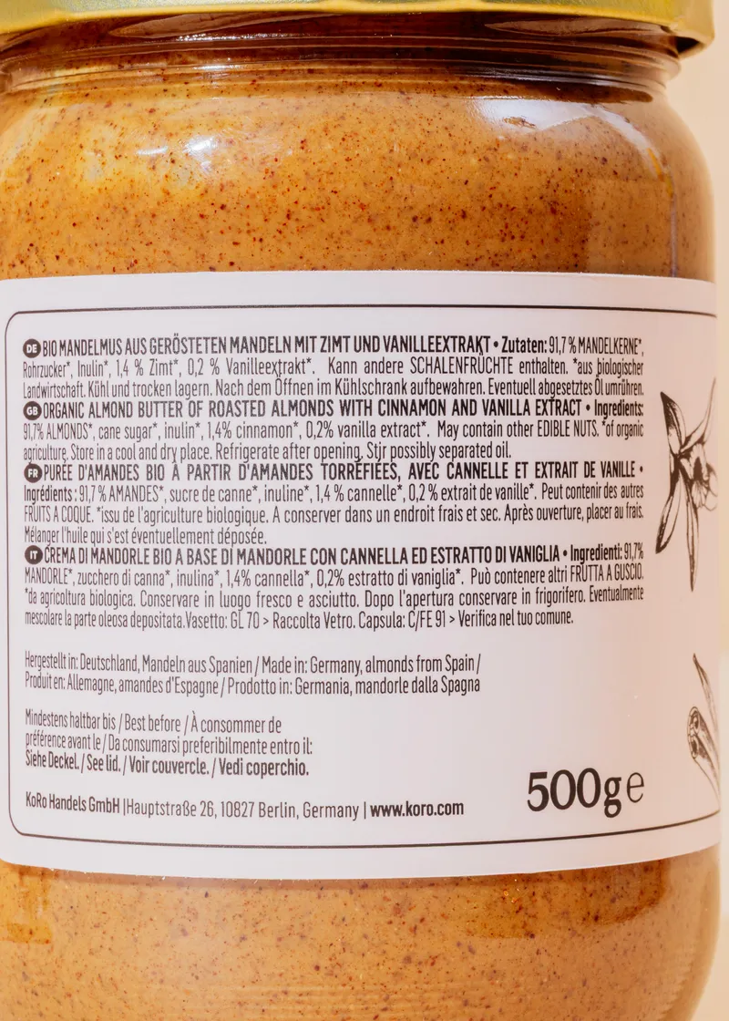 KoRo Bio Mandelmus mit Zimt und Vanille 500 g – Produktbild 1 von 5
