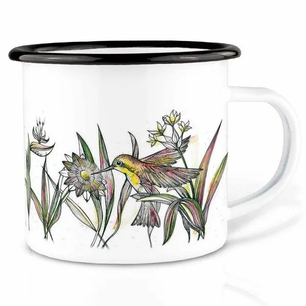 LIGARTI Emailletasse »Kolibris« von LIGARTI | 300 oder 500 ml | handveredelt in Deutschland | Cup, Kaffeetasse, Emaillebecher, Camping Becher – Produktbild 1 von 1