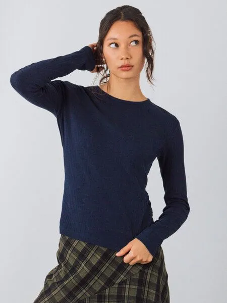 Honest Basics Honest Basics Damen Geripptes Langarmshirt aus Bio- und recycelter Baumwolle, Mitternacht, – Produktbild 2 von 4