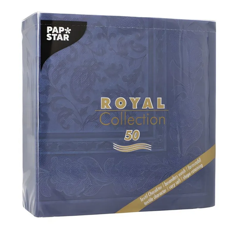 PAPSTAR PAPSTAR Papierserviette 50 x ROYAL Collection 1/4-Falz 40 cm x 40 cm dunkelblau Ornaments, Blau, – Produktbild 3 von 3