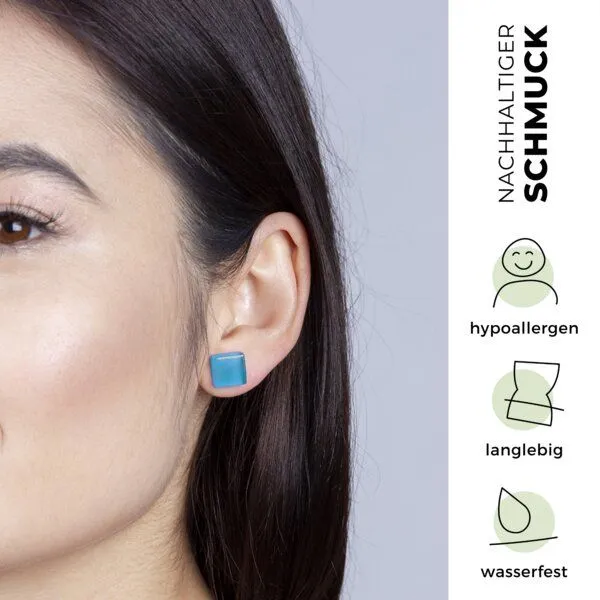 ALEXASCHA ALEXASCHA Minimalistische Ohrstecker, klein, aus Glas, Aquablau, – Produktbild 3 von 4