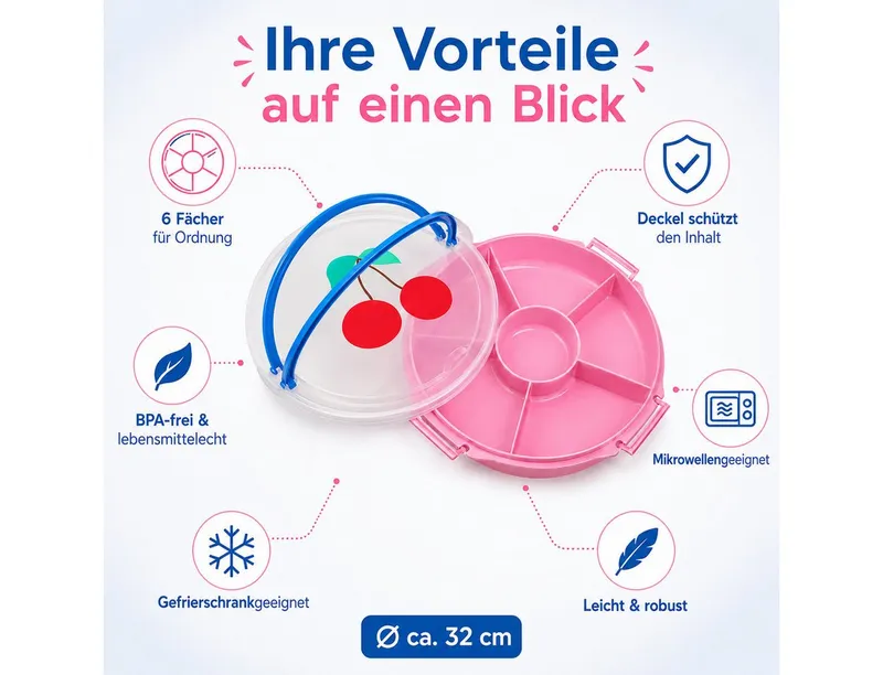 RICE RICE Lunchbox Rice Serviertablett mit Deckel - Rosa Kirsche, Kunststoff, (1-tlg), Rosa, – Produktbild 4 von 5