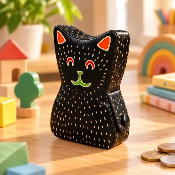 Janselo Katze Kinder-Spardose aus Shanti-Leder in Schwarz – Produktbild 2 von 4
