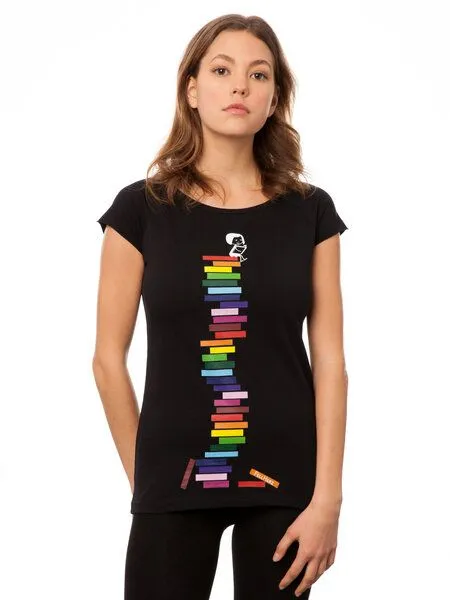 FellHerz FellHerz Damen T-Shirt Books Girl Bio Fair, Black (schwarz), – Produktbild 3 von 4