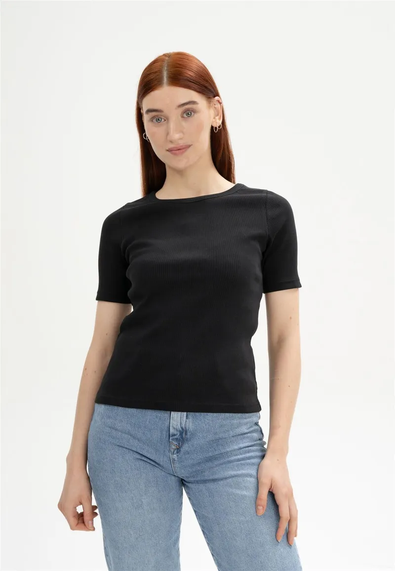 MELA Geripptes T-Shirt Modell: Jasleen GOTS, Schwarz, – Produktbild 1 von 4