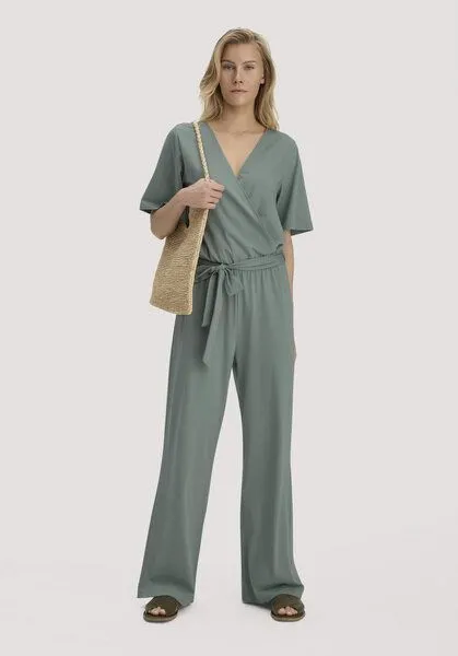 hessnatur hessnatur Jersey Overall Regular in reiner Bio-Baumwolle, Mattgrün, – Produktbild 1 von 4