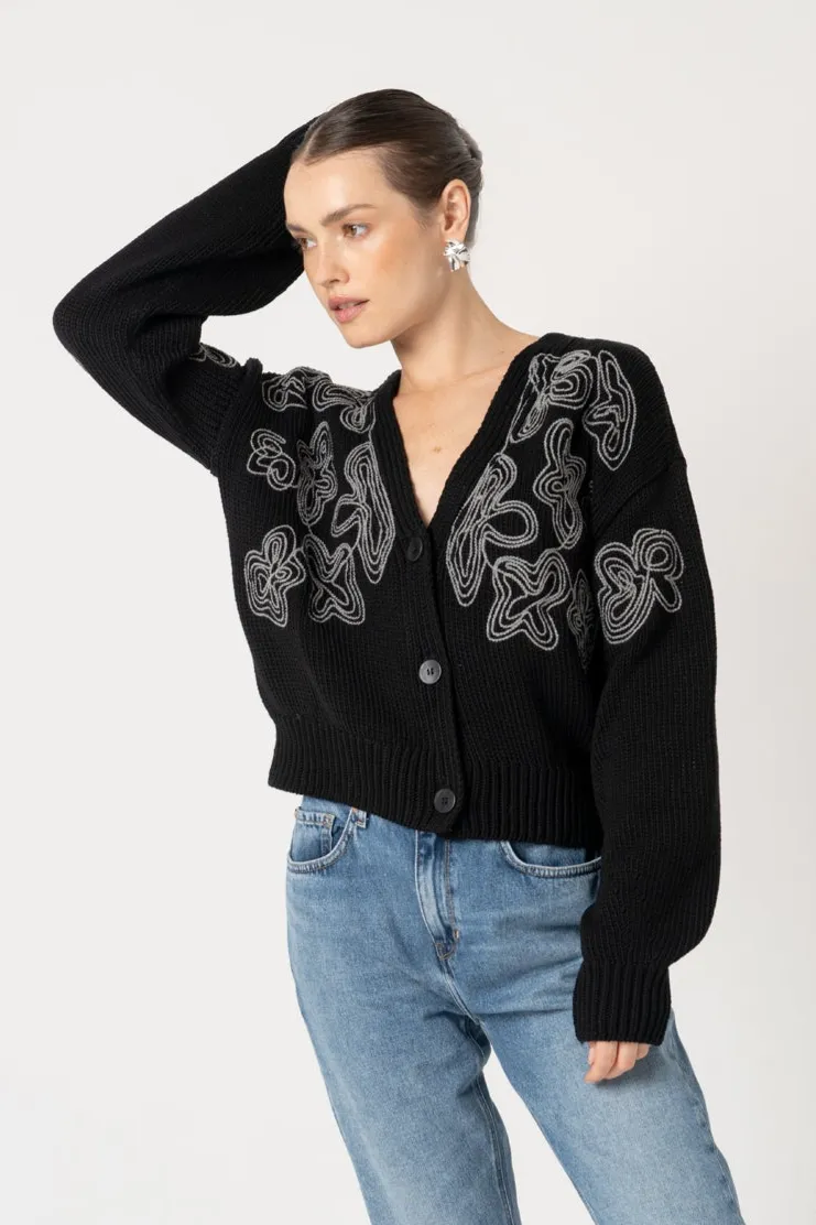 Lovjoi LOVJOI Damen vegan Strickjacke Leylah Schwarz Grau, Schwarz, – Produktbild 2 von 2