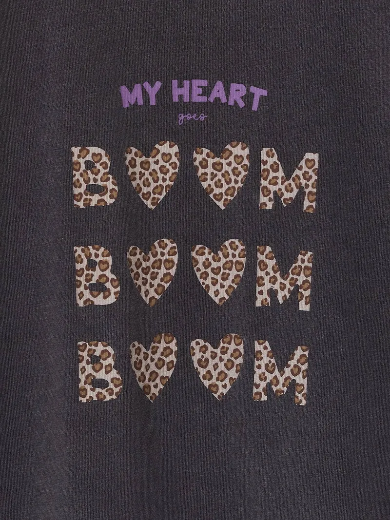 Vertbaudet T-Shirt in Kastenform Mädchen, Anthrazit/leo schrift, – Produktbild 3 von 3