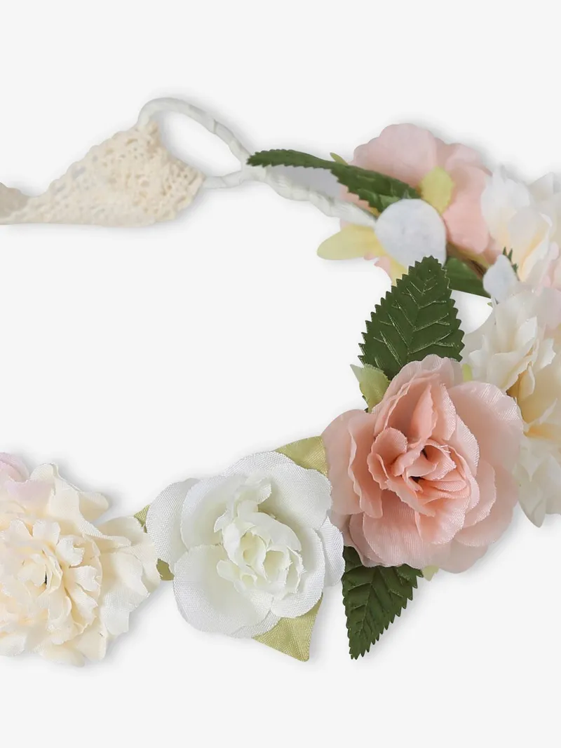 Vertbaudet Blumenkranz für Mädchen, Wollweiß/zartrosa, – Produktbild 3 von 4