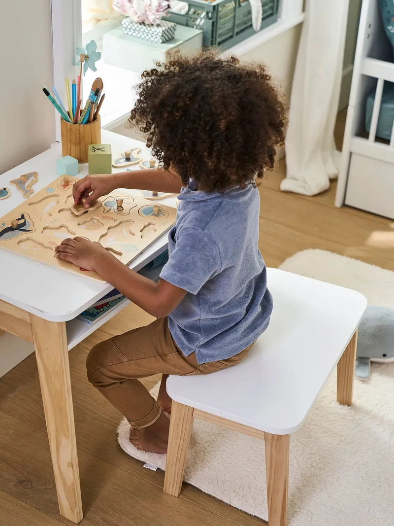 Vertbaudet Set aus Kinderschreibtisch & Hocker SCHULBANK, Weiß, – Produktbild 2 von 4