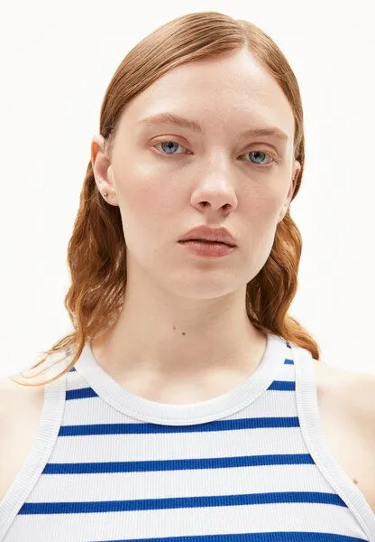 ARMEDANGELS ARMEDANGELS KANITAA STRIPES Damen Ripp-Top aus Bio-Baumwoll Mix, White-lapis blue, – Produktbild 3 von 4