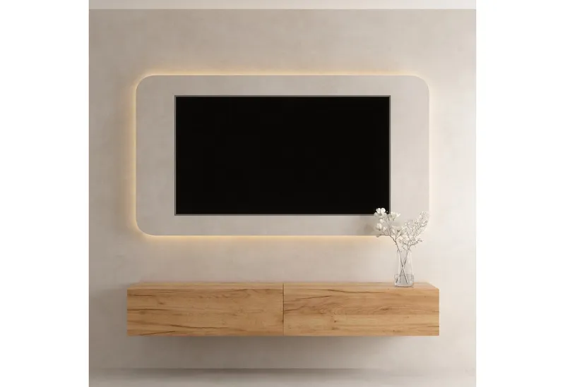 Planetmöbel TV-Schrank West TV-Board, Fernsehtisch 200 cm lang, TV-Lowboard (für Fernseher bis 55 Zoll, TV Schrank viel Stauraum, 2-St., sideboard hängend, Fernsehschrank 2x 100 x 30 x 37,5 cm) gold eiche, Braun, – Produktbild 3 von 5