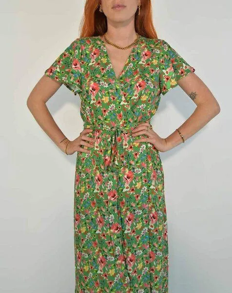 Aatise Aatise Langes Sommerkleid/Festkleid Zady mit Schmetterlingsärmel, 100% EcoVero, Grün, – Produktbild 2 von 4