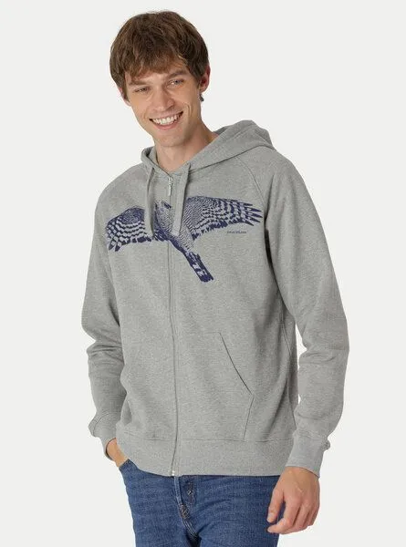 Peaces.bio - handbedruckte Biomode Peaces.bio - handbedruckte Biomode Bio Herren-Zip-Hoodie Sperber, Hellgrau, – Produktbild 3 von 3