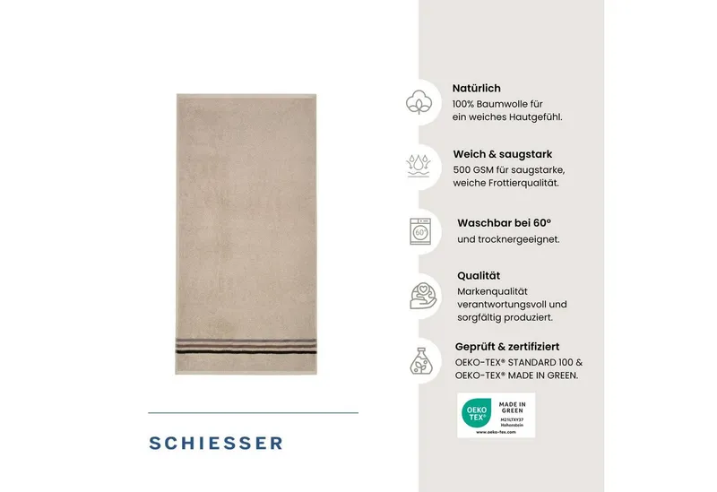 Schiesser Schiesser Handtücher Skyline Color aus 100 % Baumwolle mit eleganter Streifenbordüre, Frottier (Set, 4-St), OEKO-TEX® MADE IN GREEN, Beige, – Produktbild 3 von 6