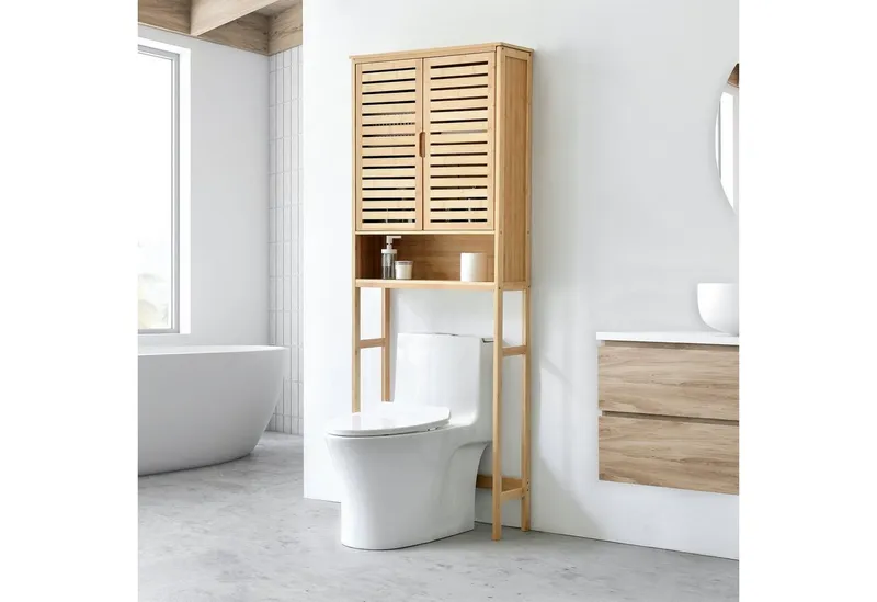 en.casa Badregal, Geta Toilettenschrank 170 x 66 x 23 cm Bambus Natur, Beige, – Produktbild 2 von 4