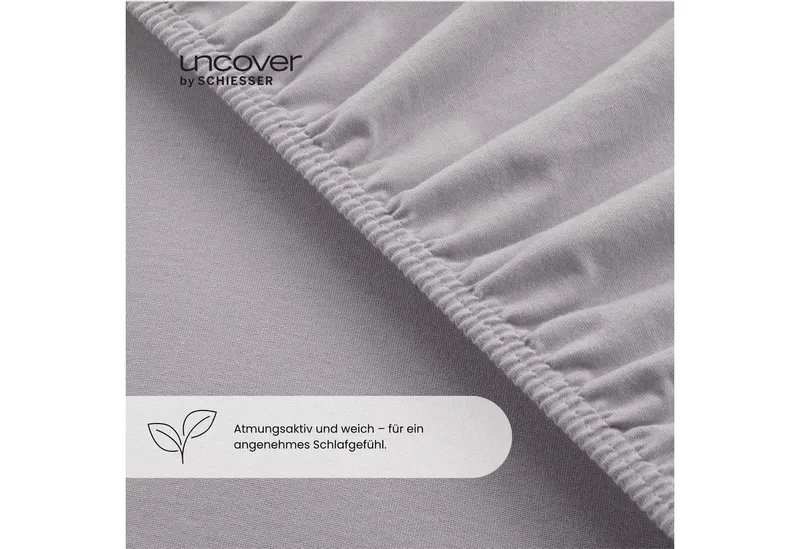 uncover by SCHIESSER Spannbettlaken New Jersey aus 100% Baumwolle, Jersey, Gummizug: rundum, (1 Stück), OEKO-TEX® MADE IN GREEN, Grau, – Produktbild 5 von 6