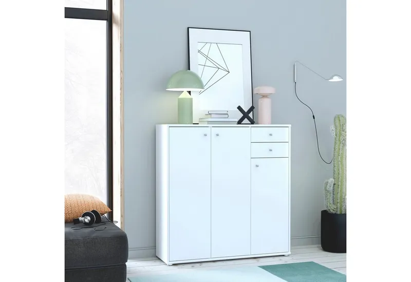 FORTE Kommode Tempra, Kommode, 3 Türen, 2 Schubkästen, viel Stauraum, Breite 108,8 cm, Weiß, – Produktbild 3 von 5