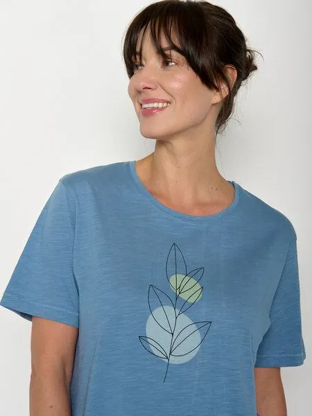 GreenBomb GREENBOMB Bloom Classic Nova - Kastiges T-Shirt aus Bio-Baumwolle / hochwertiger Print / GOTS / Fair & Vegan, Blau (gletscherblau), – Produktbild 2 von 4