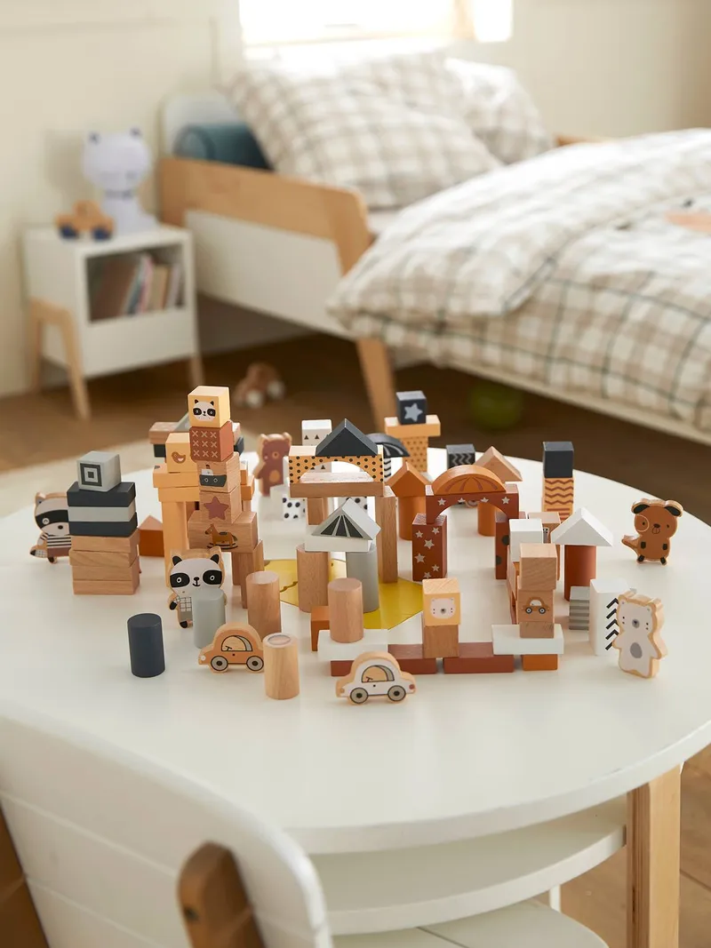Vertbaudet Baby Bauklötze WASCHBÄR aus Holz FSC®, Grau, – Produktbild 1 von 4