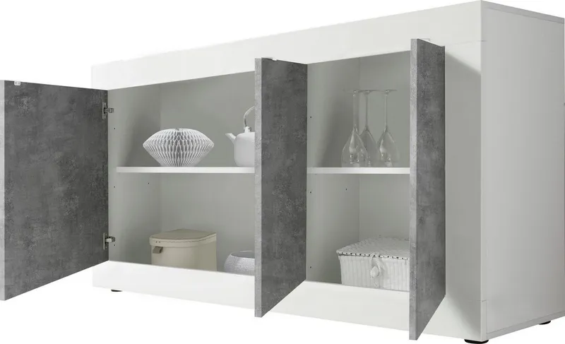 Home affaire Sideboard Basic Breite 160 cm, Kommode 3 Türen, Anrichte, Metallgriff, moderne Rahmenoptik, viel Stauraum, Farbauswahl, Weiß, – Produktbild 3 von 8