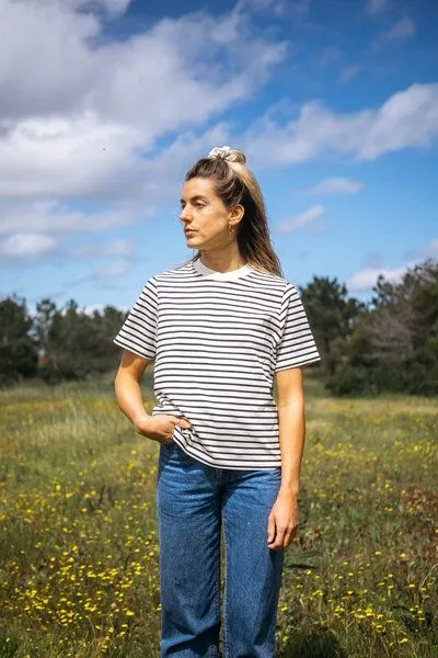 SALZWASSER JONNA – Heavy T-Shirt (Damen) aus 100% Bio-Baumwolle (GOTS) von SALZWASSER, Navy-naturweiß (gestreift), – Produktbild 4 von 4