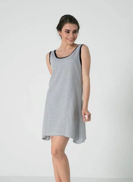 ORGANICATION ORGANICATION Ärmelloses Gestreiftes Jersey-Kleid aus Bio-Baumwolle, Black & white, – Produktbild 2 von 4