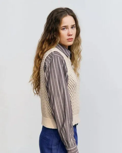 Rotholz Rotholz Damen Weste - Cropped Knit Vest - aus Bio-Baumwolle, Nature white, – Produktbild 4 von 4