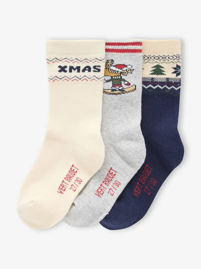 Vertbaudet 3er-Pack Weihnachts-Socken in Bouclé-Strick, Wollweiß, – Produktbild 3 von 3