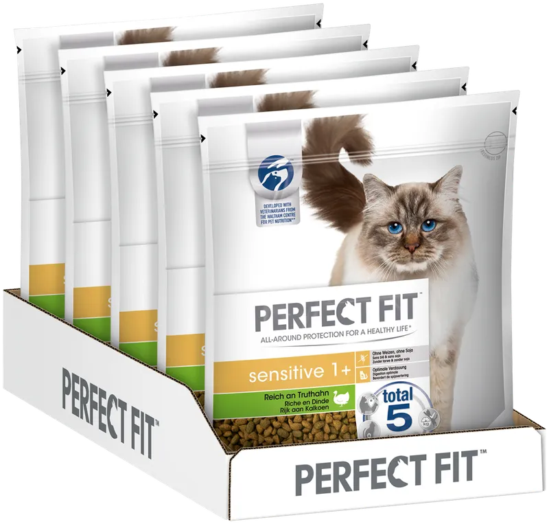 PERFECT FIT PERFECT FIT ™ Katze Beutel Sensitive 1+ mit Truthahn 5 x 1,4 kg – Produktbild 1 von 1